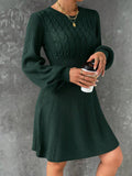 Frenchy Cable Knit Lantern Sleeve Sweater Dress