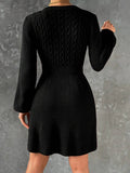 Frenchy Cable Knit Lantern Sleeve Sweater Dress