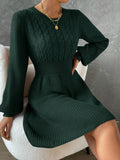 Frenchy Cable Knit Lantern Sleeve Sweater Dress